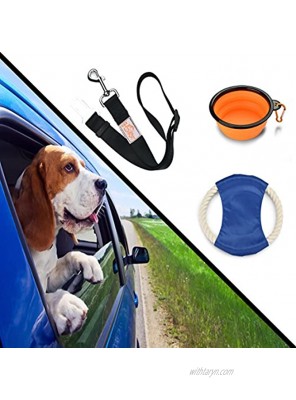 B-COMFORT Dog Car Seat Belt Collapsible Bowl Frisbee Toy All in One Pet Travel Essential Kit
