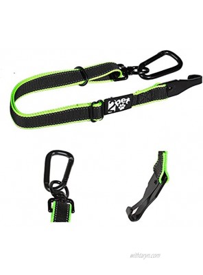 Dog Seatbelt Strap by 2PET Adjustable Dog Seat Belt for All Breeds – Use with Harness – All Car Makes – Carabiner Clip Leash – Green and Black