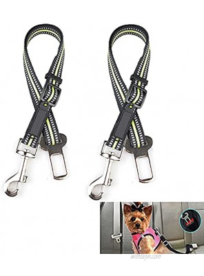 LKJYBG 2 Packs Adjustable Dog Cat Car Seat Belt Nylon Vehicle Seatbelt Harness with Two Rows of Reflective Strips,360 Degree Rotatable