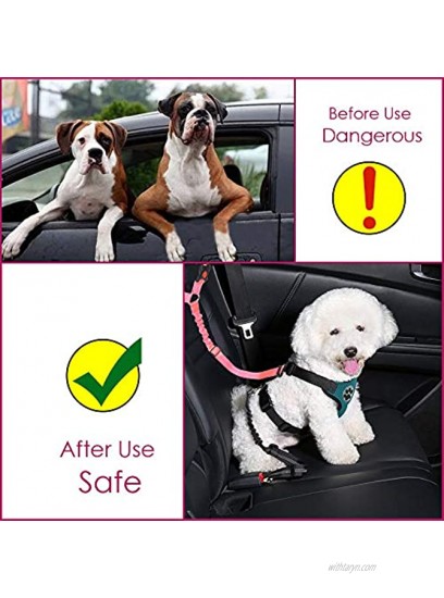 Lukovee Dog Car Seat Belt，2 Pack Headrest Restraint Seat Belt Straps Dog Tether for Vehicle Adjustable Pet Safety Leads Elastic Bungee Backseat Leash for Dog Harness Collar Travel Daily Use