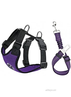 Lukovee Dog Safety Vest Harness with Seatbelt Dog Car Harness Seat Belt Adjustable Pet Harnesses Double Breathable Mesh Fabric with Car Vehicle Connector Strap for Dog