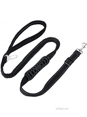 SlowTon 2 in 1 Dog Car Seat Belt + Leash Heavy Duty Dual Use Adjustable Vehicle Seatbelt Tether Also 4FT Reflective Pet Walking Leads Durable Nylon Elastic Bungee for Training and Outdoors