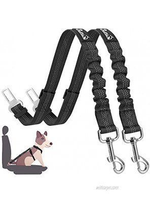 SlowTon Dog Seat Belt 2 Pack Adjustable Pet Car Seatbelt Elastic Bungee Buffer Heavy Duty Reflective Nylon Safety Belt Connect to Dog Harness in Vehicle Travel Daily Use