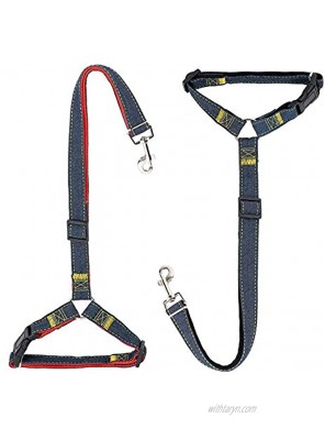 STARVII Dog Seatbelt for Cars Fashionable Premium Denim Nylon Fabric Pet Seatbelt Dual Use for Dog Car Harness and Dog Leash 2 Pack Black+red