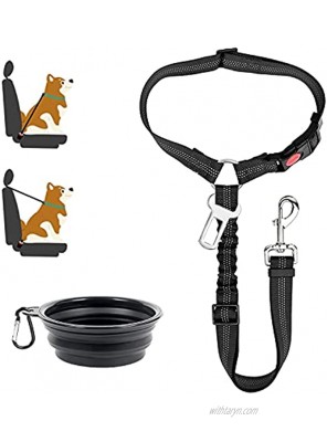 Zhilishu Dog Seat Belt 2-in-1 Headrest Restraint Dog Car Seatbelt Pet Car Safety Seat Belt Clip Buckle Tether for Large Medium Small Dogs with Dog Bowl