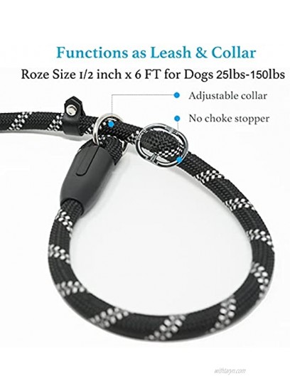 iYoShop Durable Slip Lead Dog Leash with Zipper Pouch Padded Handle and Highly Reflective Threads Quality Slip Lead for Small Medium and Large Dogs 1 2'' x 6 FT 25~150 lbs. Black