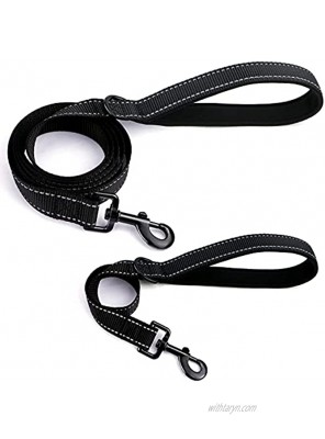 2 Pack Dog Leashes Reflective Nylon Strong Dog Leash 6ft and 20in with Soft Padded Handle Black Dog Leash for Medium Large Dogs for Training Waking Black