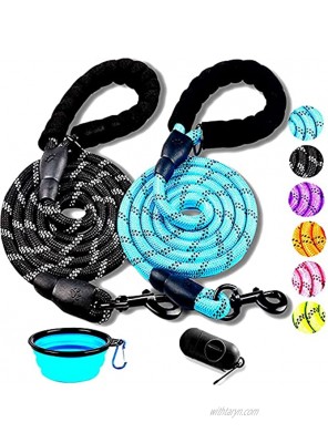 6 FT Heavy Duty Dog Leash with Comfortable Padded Handle Reflective Dog leashes for Medium Large Dogs with Collapsible Pet Bowl and Garbage Bags Reflective Black+Blue