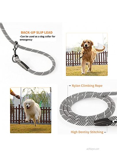 FAT CHAI & MARK 6FT Heavy Duty Rope Dog Leash with Soft Padded Handle Highly Reflective Threads Strong Training Leashes for Small Medium Large Puppy Dogs Black-White