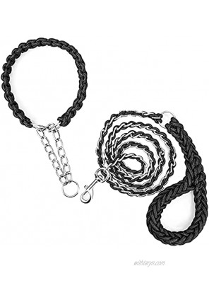 GATMAHE Metal Braided Leash for Medium Large Dogs with Self-Adjusting Collar Chew Proof Dog Chain for Bulldog Boxer Poodle German Shorthaired Pointer Siberian Husky