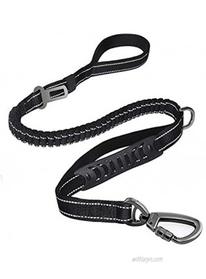 Heavy Duty Dog Leash Especially for Large Dogs Up to 150lbs 6 Ft Reflective Dog Walking Training Shock Absorbing Bungee Leash with Car Seat Belt Buckle 2 Padded Traffic Handle for Extra Control