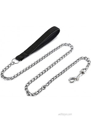 JuWow Metal Dog Leash Heavy Duty Chew Proof Pet Leash Chain with Padded Handle for Large & Medium Size Dogs