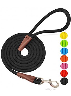 MayPaw 4FT 6FT 8FT 10FT Dog Leash Classic Solid Colors Durable Mountain Climbing Rope Dog Leash Reinforced with Leather Tailor Connection Heavy Duty Silver Clasp