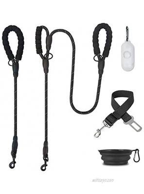 MUMUPET 2 Pack Dog Leash 5 FT Heavy Duty Dog Leash And 2 FT Strong Dog Leash With Comfortable Padded Handle and Highly Reflective Thread With Poop Bags Dispenser & Pet Bowl & Pet Car Seat Belt Leads