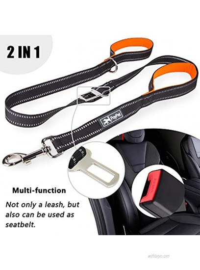 PoyPet 5 Feet Dog Leash Reflective 2 Cushioned Handles Functional Car Seat Belt