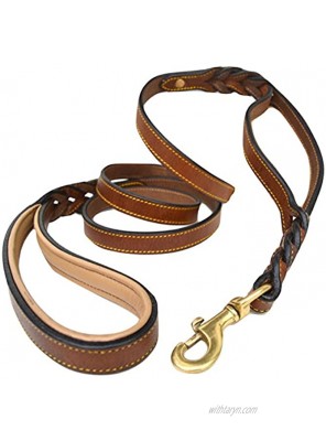 Soft Touch Collars Braided Leather Dog Leash Traffic Handle