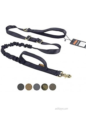 EXCELLENT ELITE SPANKER Tactical Dog Leash Adjustable K9 Military Bungee Dog Leash Elastic Leads Rope with 2 Control Handle Black