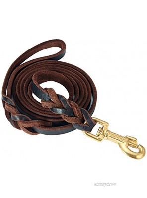 FOCUSPETINLIFE Leather Dog Leash 6 ft Leather Dog Training Leash Pet Braided Dog Leash for Large Medium Leads Rope Dogs Walking&Training 1 2 Inch,Brown