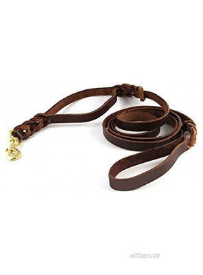 Genuine Leather Dog Leash with Double Handle 6 ft Soft and Durable Braided Dog Training Leash for Medium Large Dogs