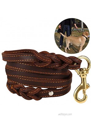 JYHY Genuine Leather Dog Leash with Double Handle 6 ft Long & 5 8" Wide Braided Genuine Leather Dog Leash Heavy Duty Leash for Large Medium Small Dogs Training & Walking
