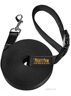 Mighty Paw Long Dog Leash | Pet Lead for Off-Leash Recall Training. Premium Quality Nylon Tie Out Includes a Buckled Padded Handle. Great for Yard Camping and Training.