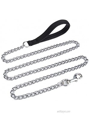 Mogoko Metal Dog Leash Heavy Duty Chew Proof Pet Leash Chain with Padded Handle for Outdoor Training