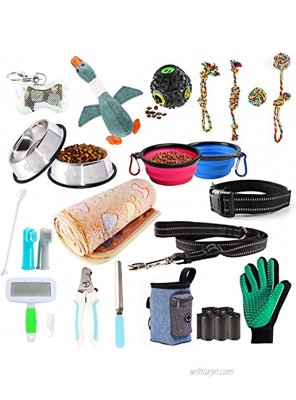 Puppy Starter Kits for Small Dog 24pcs New pup Dog Starter kit Gift Set,Includes:Dog Toys Dog Bed Blankets Dog Grooming Tool Puppy Training Supplies Dog Leashes Accessories Feeding Supplies 24pcs