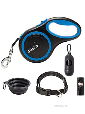 PINA Retractable Dog Leash 26ft Dog Leash for Small Medium Large Dogs Up to 110lbs 360° Tangle-Free Strong Reflective Nylon Tape with Anti-Slip Handle One-Handed Brake Pause Lock Black Blue