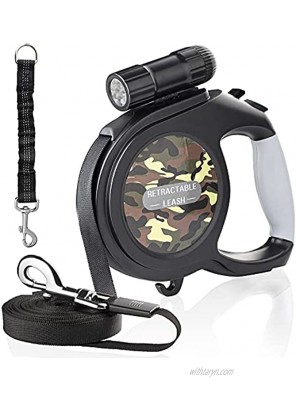 Retractable Dog Leash with 17.7 inch Pet Walking Leash and LED Flashlight for Small Medium Large Breed Dogs or Cat 360°Tangle Free Anti Slip Handle One Button Lock & Release 26Ft Black