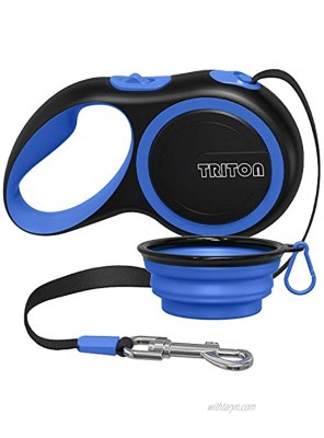 Triton Retractable Dog Leash 16 Foot Reinforced Nylon Ribbon One Touch Locking Anti Slip Handle Collapsible Water Bowl