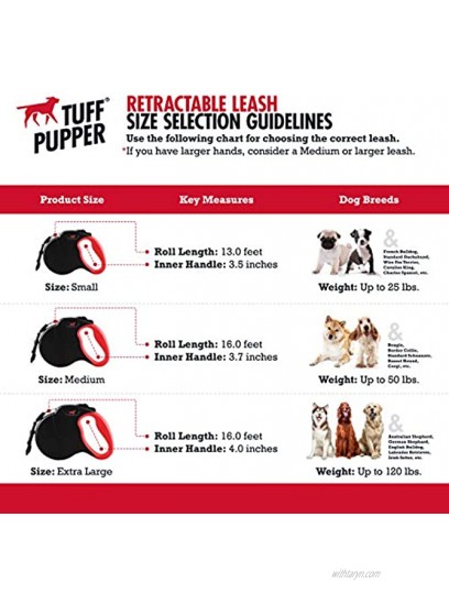 Tuff Pupper Heavy Duty Retractable Dog Leash | 16 ft Dog Leash with Reflective Stitching for Nighttime Safety | One Button Lock and Release | Comfortable Hand Grip | for Dogs Up to 120 lbs
