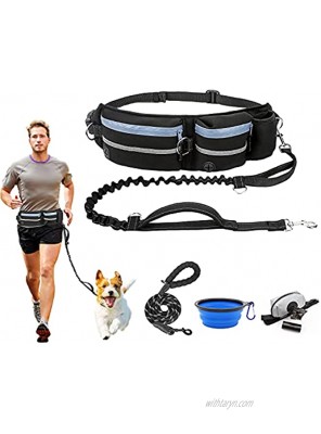 Hands Free Dog Leash Dog Walking Belt with Shock Absorbing Bungee Leash for up to 180lbs Large Dogs Fits All Waist Sizes from 28” to 47” 5 Piece Value Set for Running Jogging Training Hiking