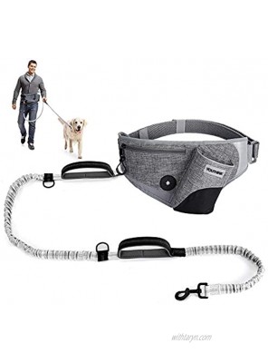 Hands Free Dog Leash Dual Padded Handles Dog Running Leash with Durable Waist Belt Pocket for Walking Jogging Training Hiking Shock Absorbing Bungee Leashes Fits All Waist Sizes from 18 to 46