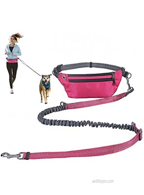 Hands Free Dog Leash with Dual Handle-Retractable Bungee Dog Running Waist Leash for Running Walking Jogging Training Hiking Rose Red