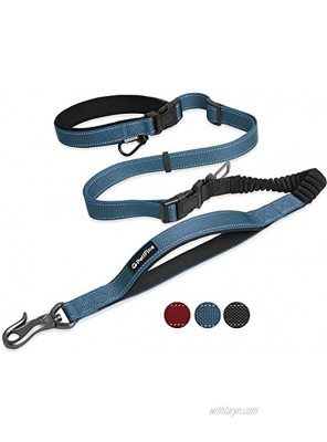PetiFine 4.5-6.5FT Heavy Duty Dog Leash for Medium Large Dogs Adjustable Multi-function Dog Leashes with 2 Handles Hands Free Dog Leash Car Seat Belt Reflective Shock Absorbing Bungee Leash Blue