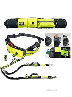 TAKSIN The Ultimate Two Dogs Hands Free Double Leash for Walking Running Hiking Training Reflective Bungee & Handles Treat Holder Poop Bag Dispenser for Small Medium Large Dogs Yellow Deluxe Pack