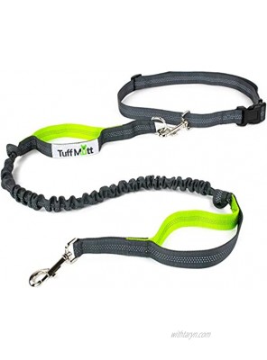 Tuff Mutt Hands Free Dog Leash for Running Walking Hiking Durable Dual-Handle Bungee Leash is 4 Feet Long with Reflective Stitching Adjustable Waist Belt That Fits 42 Inch Waist