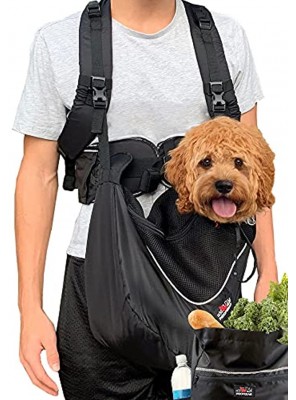 Woofgear Wearable Cat and Dog Sling Carrier for Small Pets with Back Support | Ergonomic 3 or 4 Piece Hands-Free Adjustable Front Puppy Pouch Carry Bag with Leash Option for City Travel and Hiking
