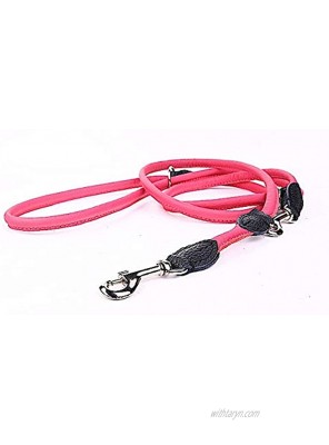 Capadi K0814 Round Adjustable Dog Lead Strong Nylon Covered with Soft Leather Pink Width 8 mm Length 220 cm