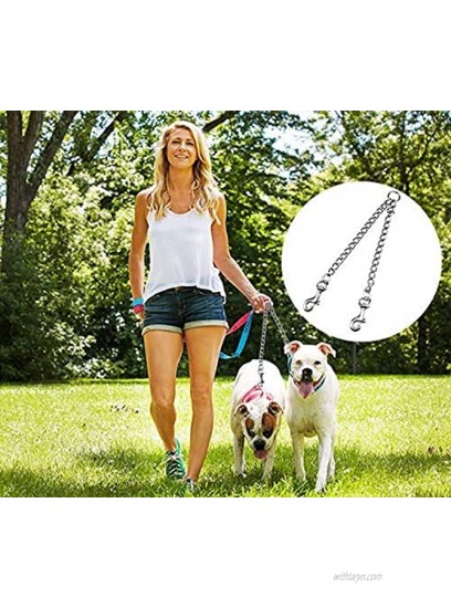 HQDeal Metal Double Dog Lead Double Ended Metal Lead for Dogs Durable Dog Chain for Two Dogs 2 Way No Tangle Coupler Double Pet Dog Chain Lead Leash for Walking Training 4.0mm70cm