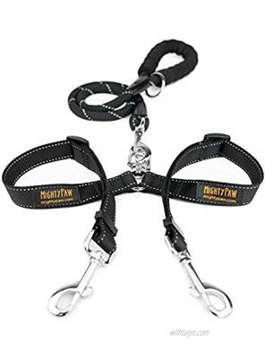 Mighty Paw Double Dog Leash | Dual Two Pet Lead with Comfort Grip and Weatherproof Climbers Rope Handle. Tangle-Free 360° Swivel Hook. Adjustable Splitter for Small Medium and Large Breeds Black