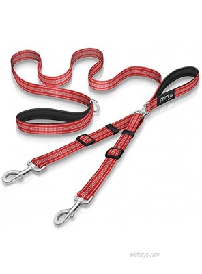 Prima Pets Premium Reflective Double Dog Leash Adjustable Coupler 2 Padded Handles- Great for Walking 2 Dogs Dual Dogs Tangle Free