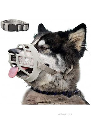 BARKLESS Dog Muzzle Soft Silicone Basket Muzzle for Dogs Allows Panting and Drinking Prevents Unwanted Barking Biting and Chewing Included Collar and Training Guide