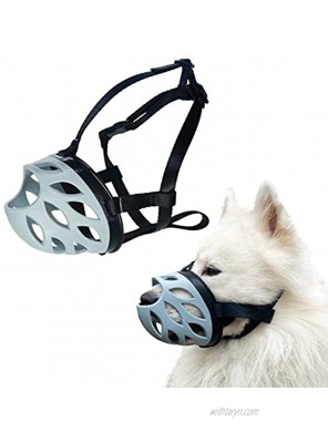 BARKLESS Dog Muzzle to Prevent Barking Biting and Chewing Soft Rubber Basket Muzzle for Small Medium and Large Dogs