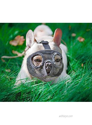 GUXL Short Snout Dog Muzzles- Adjustable Breathable Mesh Bulldog Muzzle for Biting Chewing Barking Training Dog Mask