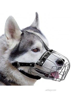 PetriStor Dog Chrome Metal Muzzles Wire Basket Adjustable Leather Straps