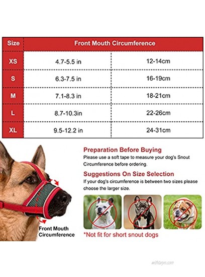 Poonpand Dog Muzzle [Upgraded] Nylon Soft Muzzle Anti-Biting Barking Secure with Reflective Strip & Overhead Strip Mesh Breathable Pets Muzzle for Small Medium Large Dogs 4 Colors 5 Sizes