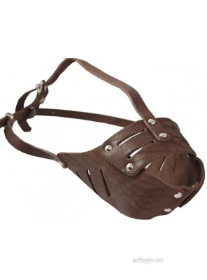 Real Leather Cage Basket Secure Dog Muzzle #118 Brown Pit Bull Amstaff Circumference 11.8" Snout Length 3.5"