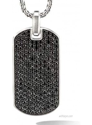 14K White Gold Plated Dog Tag Pendant with 6.5 Carats Simulated Black Diamond