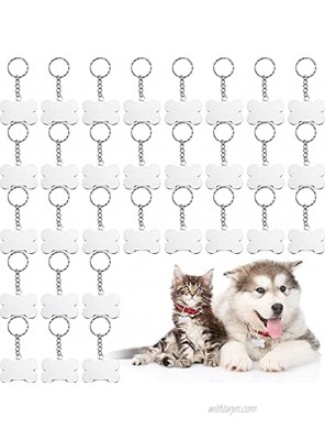 30 Pieces 1.97 Inch Blank Aluminum Pet ID Tags Bone Shape Double Sided Blank Dog Tags Personalized Dog Name Tag Cat Pet Name Phone Number ID Tag with Keyrings Silver